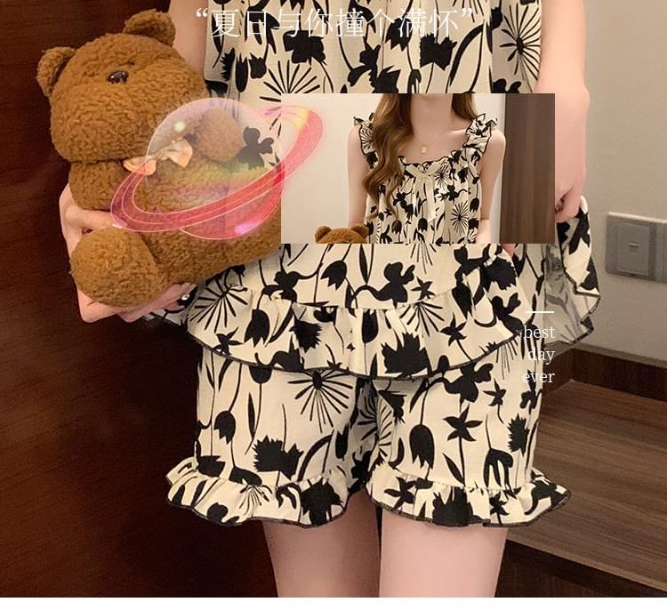 Sweetzer - Pyjamaset: Tanktop met bloemenstrik + shorts
