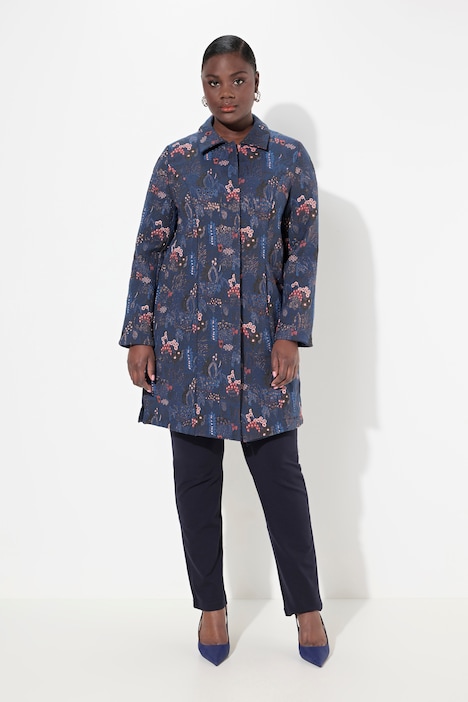 Jacquard-Jacke, florales Design, Hemdkragen, Langarm