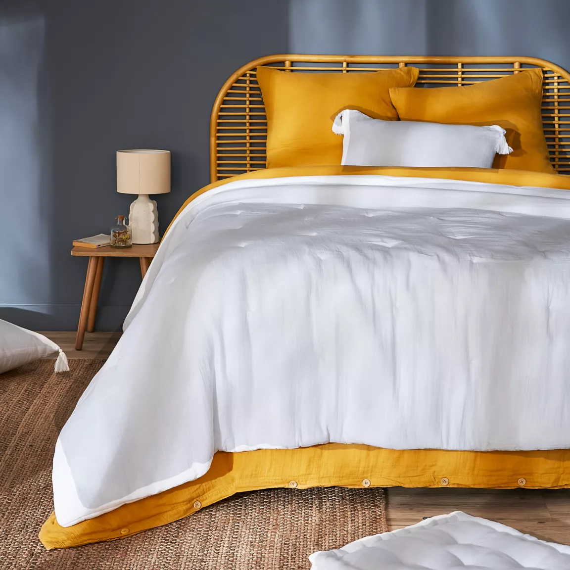 Couvre-lit matelassé gaze de coton (240 x 220 cm) Gaïa Blanc chantilly