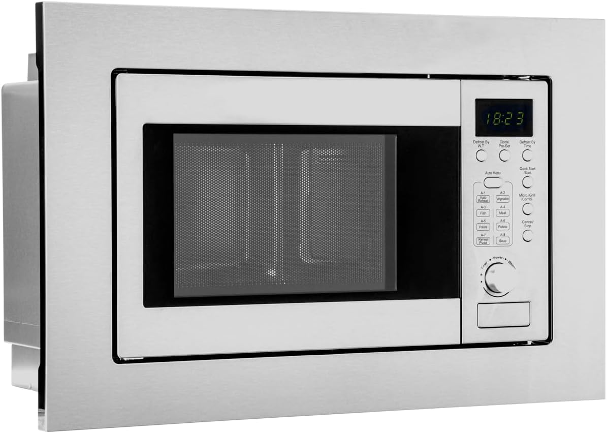 Bomann Einbaumikrowelle mit Grill | 60cm | 800W Mikrowelle | 1000W Grill | inkl. Grillrost und Drehteller | 20L Einbau Mikrowellengerät | MWG 2215 EB inox