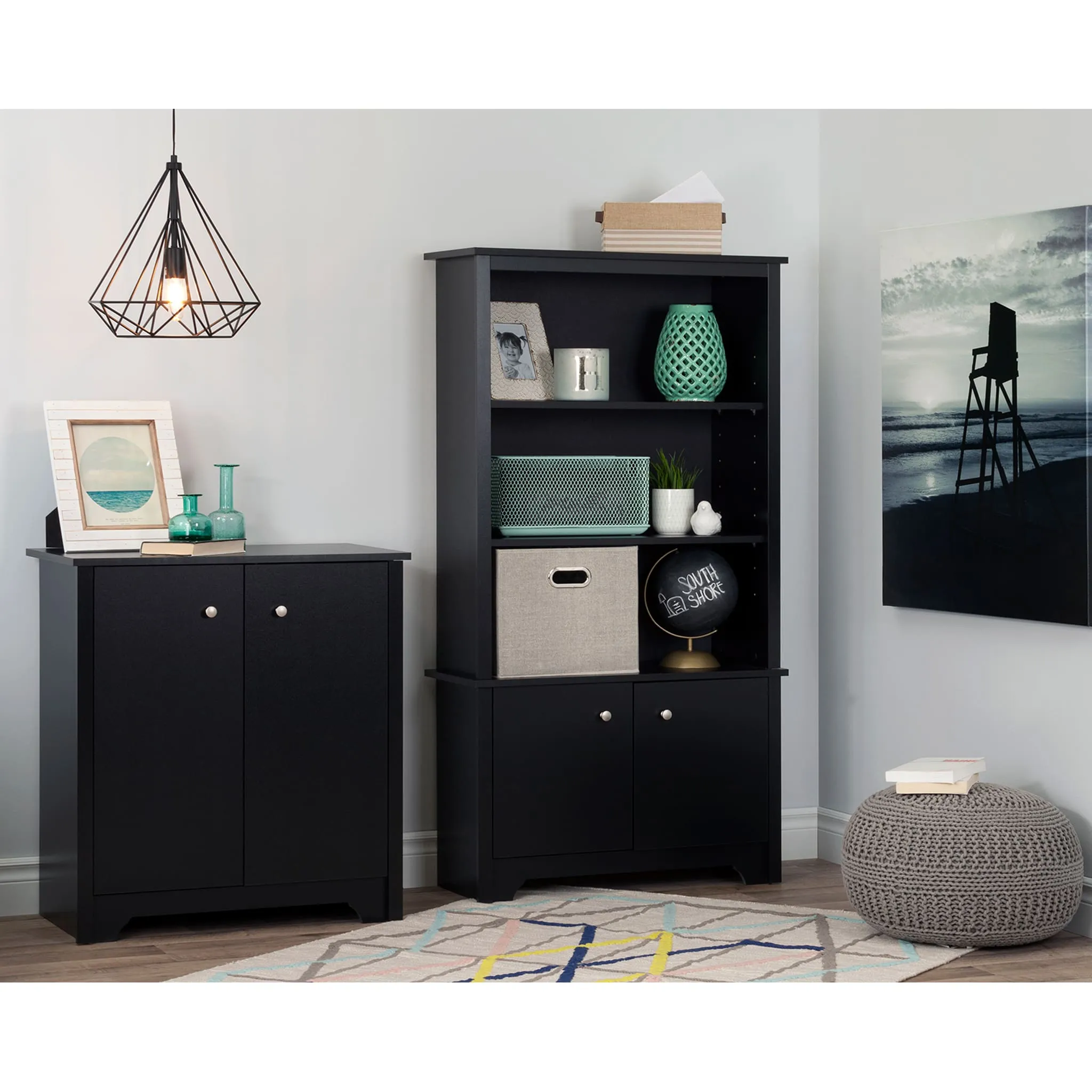 South Shore Armoire de Rangement 2 Portes - Vito Noir Solide
