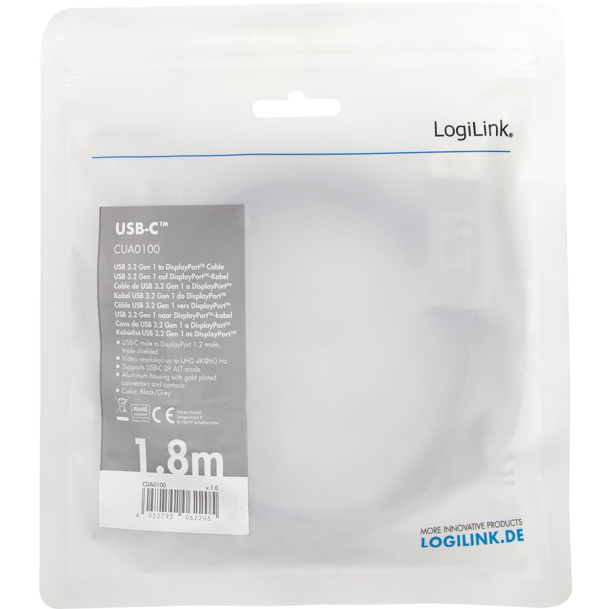 USB-C -> DisplayPort 4K/60Hz Aluminium 1,8m