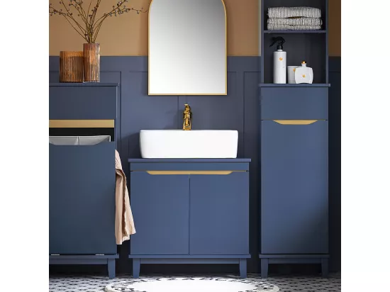 SoBuy BZR113-B Meuble sous-Lavabo, Meuble sous-Vasque à 2 Portes, Meuble de Rangement de Salle de Bain, Placard de Rangement, Bleu foncé