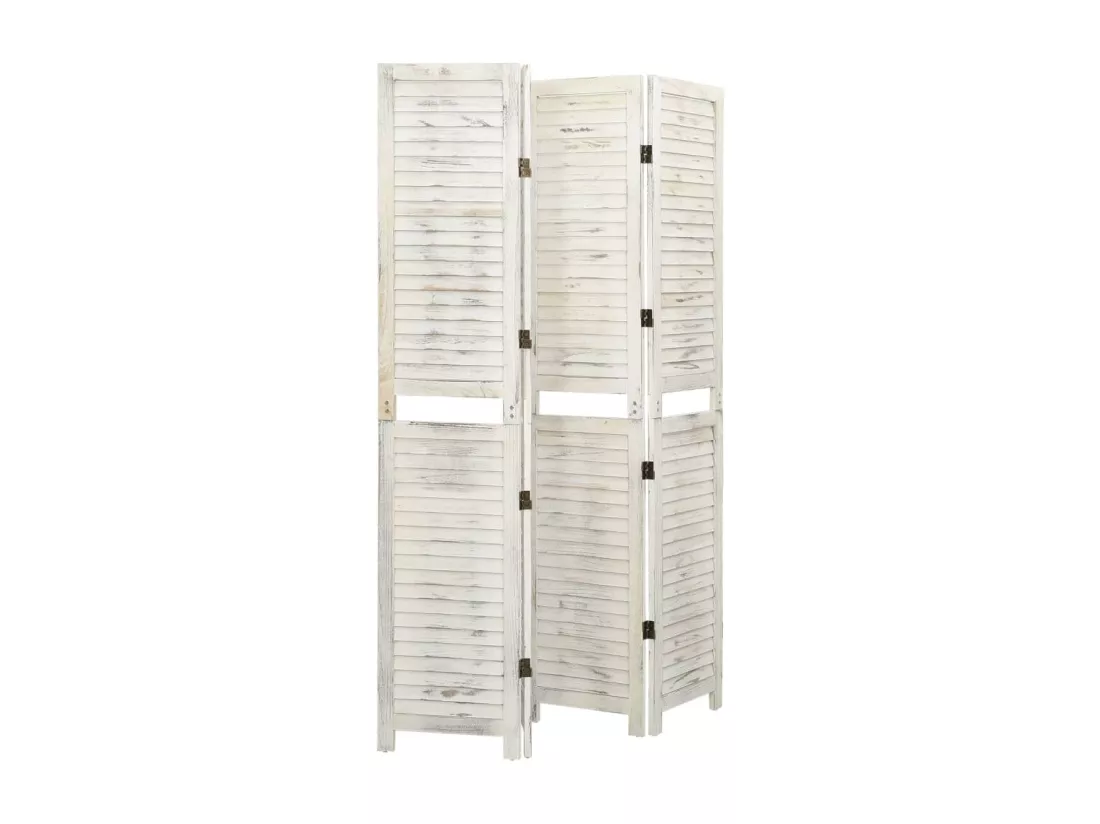 Cloison de séparation 4 panneaux Blanc antique 140x165 cm Bois