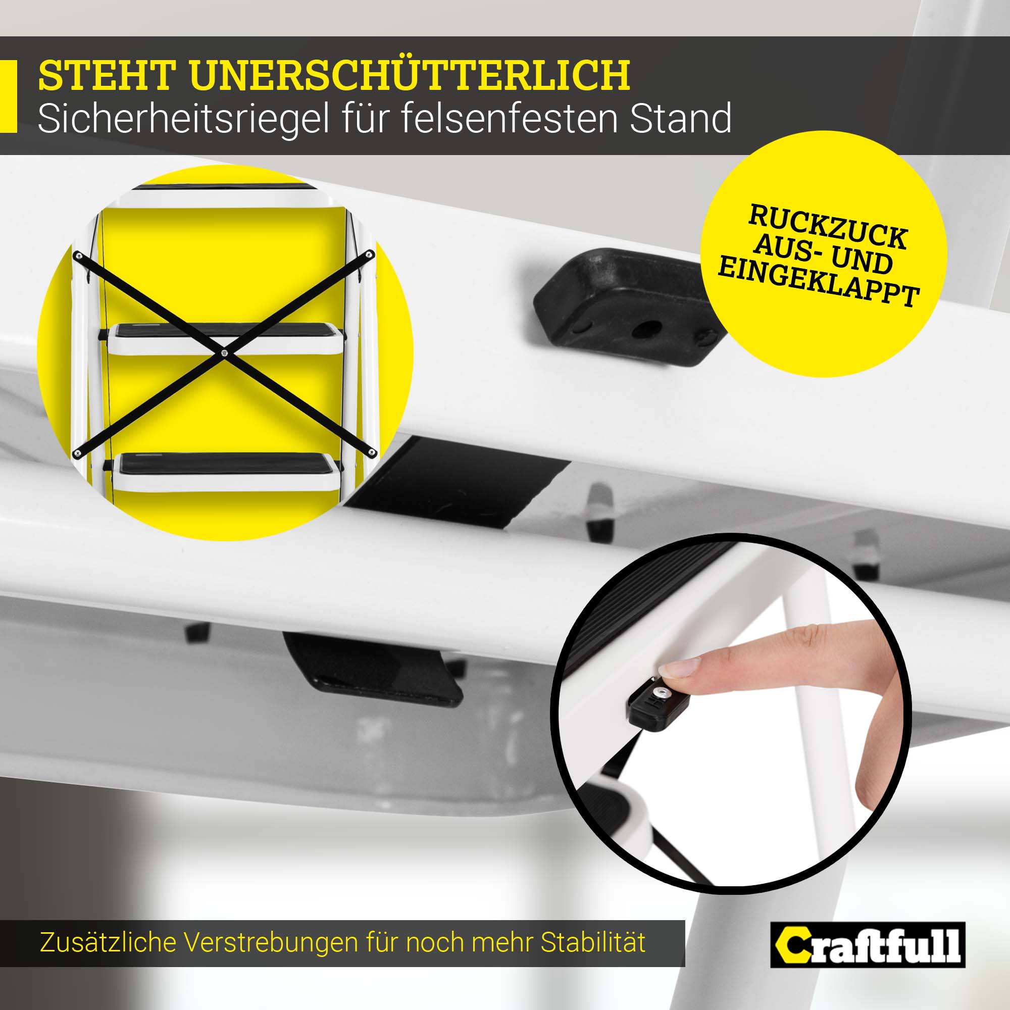 Craftfull Klapptritt CF-130A, 2-5 Stufen, Anti-Rutsch-Tritfflächen, Sicherheitsriegel, 3 J. Garantie (2 Stufen)