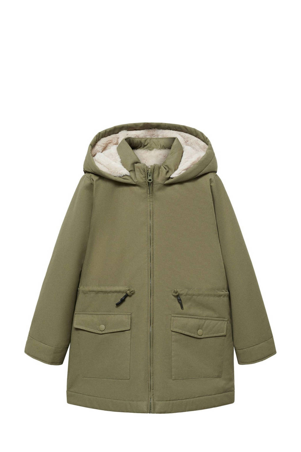 Mango Kids gewatteerde winterjas kakigroen