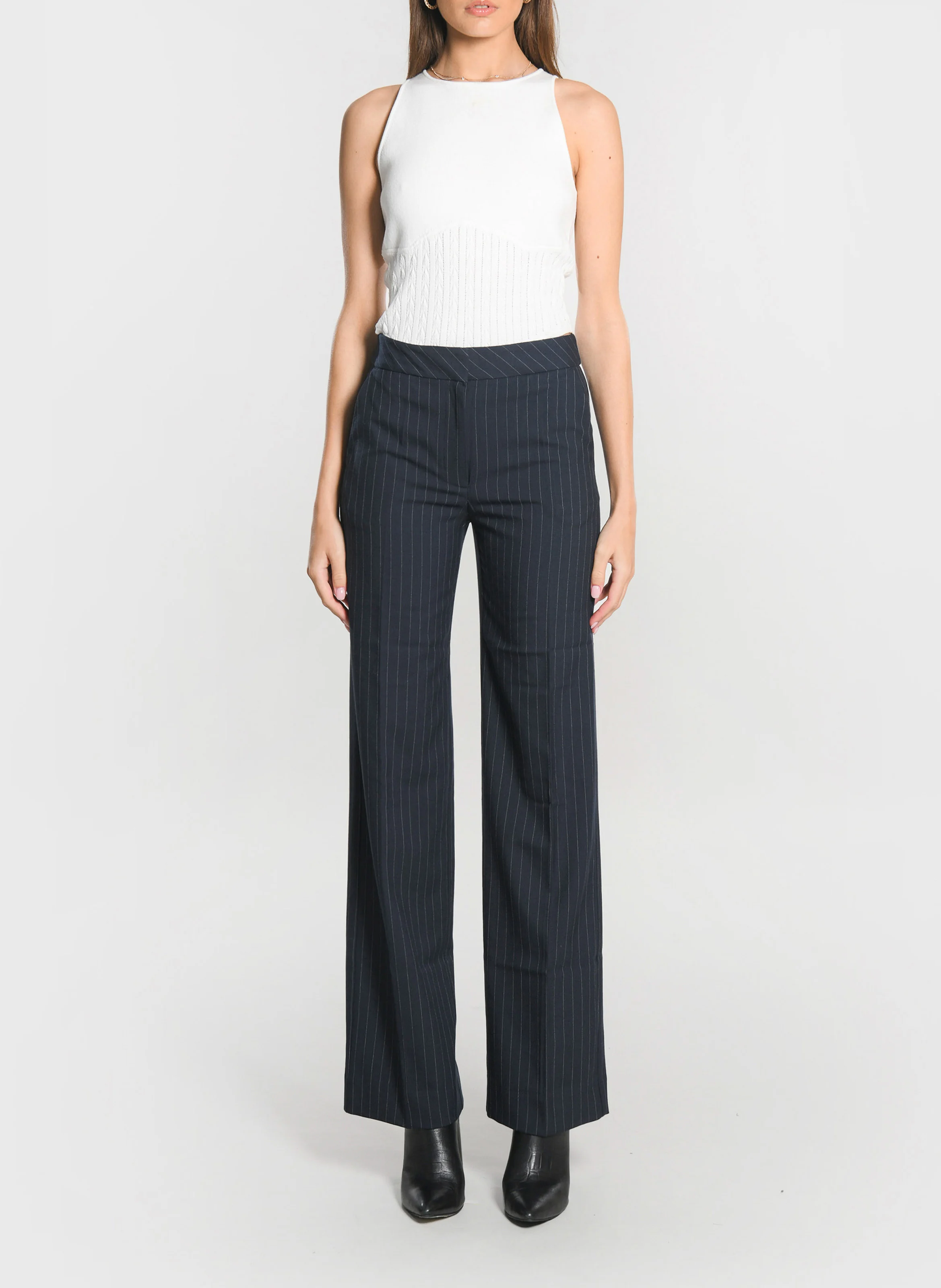 AUDREY - Pantalon de tailleur droit rayé| Bleu
