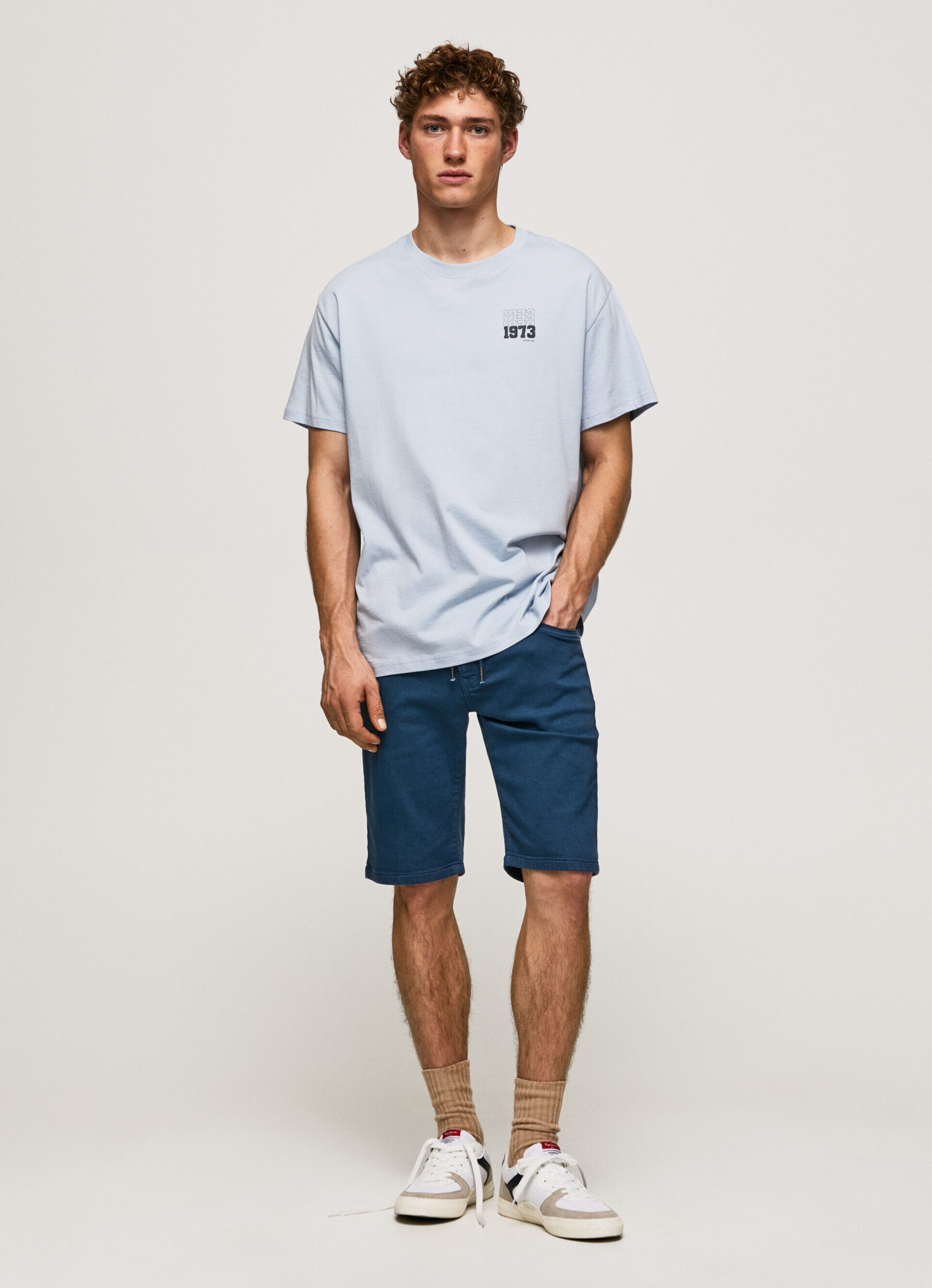 Bermuda de algodão com 5 bolsos - Azul Jarman