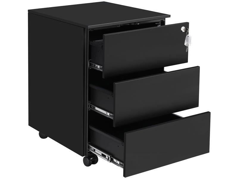 Songmics Multifunktionswagen mit drei Schubladen, Schwarz Rollcontainer mit Schloss