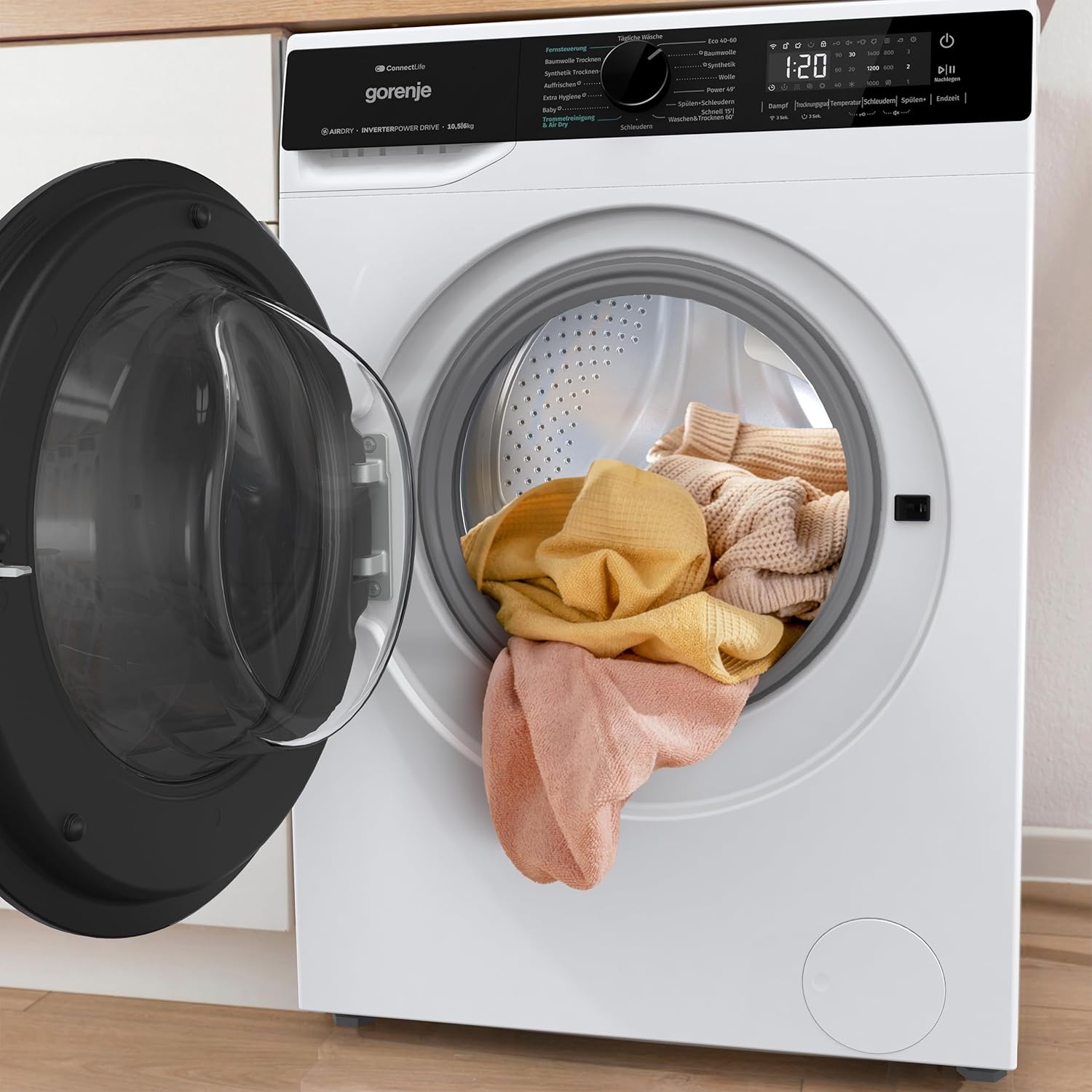 Gorenje WD2PA1X64ADW, DE Waschtrockner, Connect Life, 16 Programme, 10,5 KG, 54 Liter, 1400 U, min, Total AquaStop, AirDry, Inverter PowerDrive Motor, AllergySteam, Wash&Dry 60', A-20%