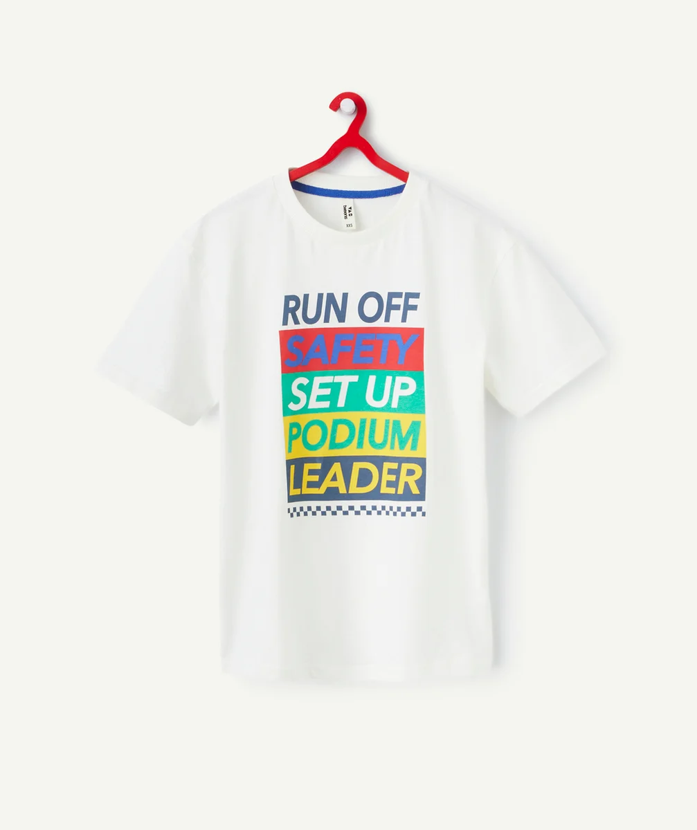t-shirt garçon en coton biologique blanc avec messages colorés