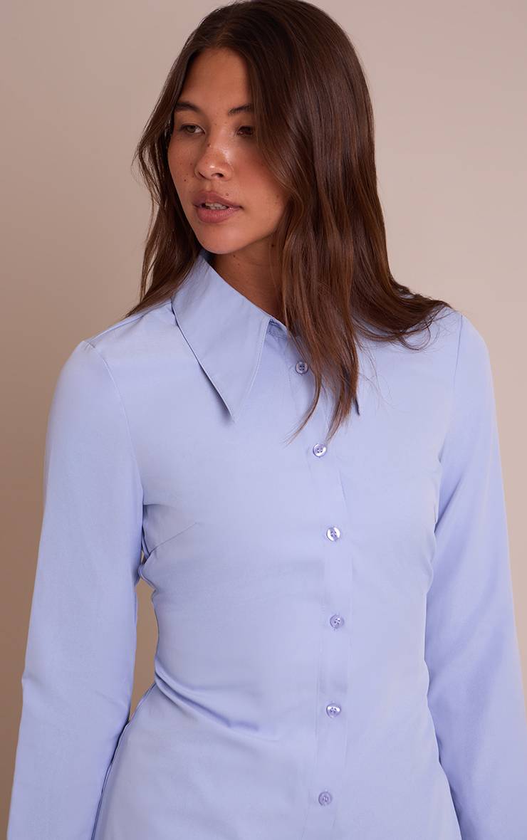 Bleu Chemise Cintrée À Col Surdimensionné Et Boutonnage Plt Label