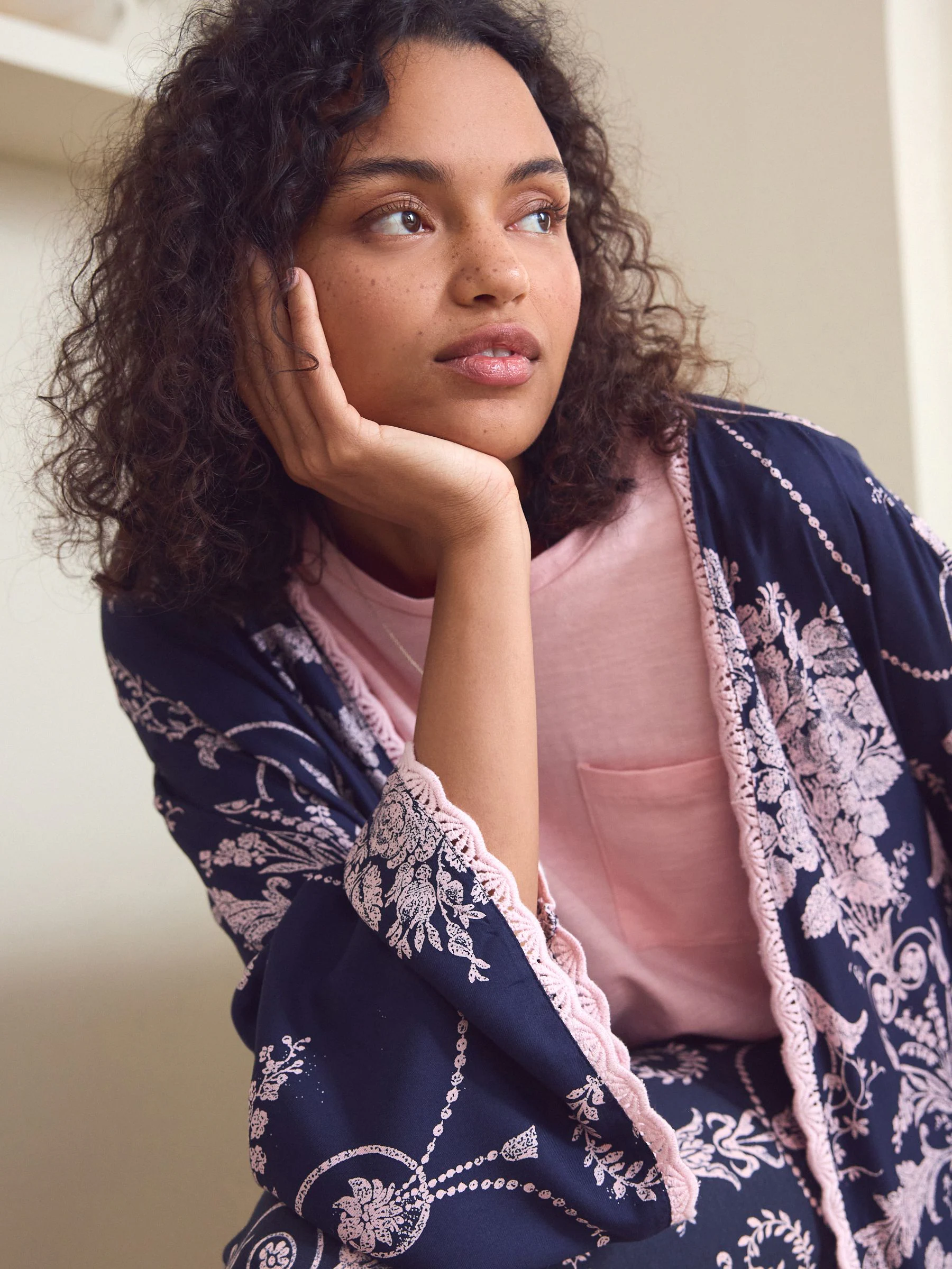 Donkerblauw/roze - Laura Ashley Josette badjas