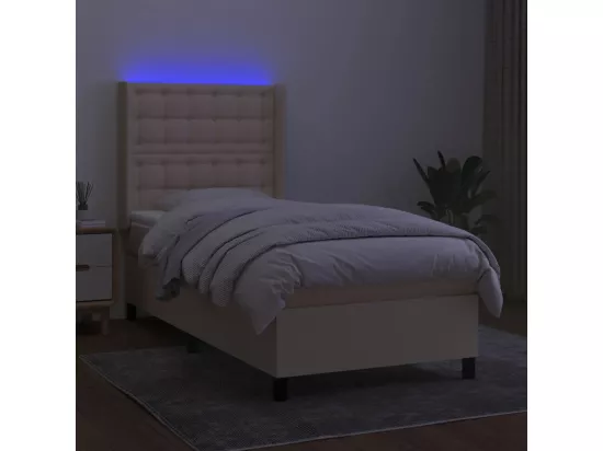Sommier tapissier avec matelas et LED Crème 90x190 cm Tissu
