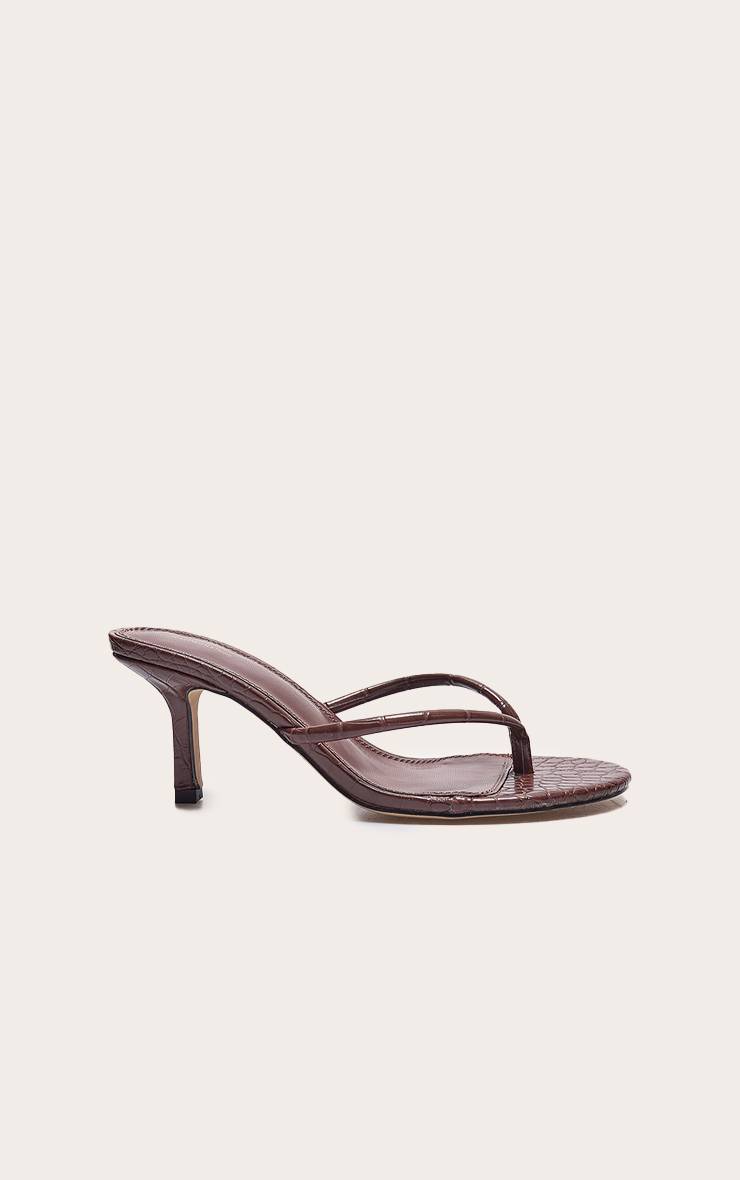 Marron Mules À Talon En Synthétiquecuir Avec Bride Entre Les Orteils