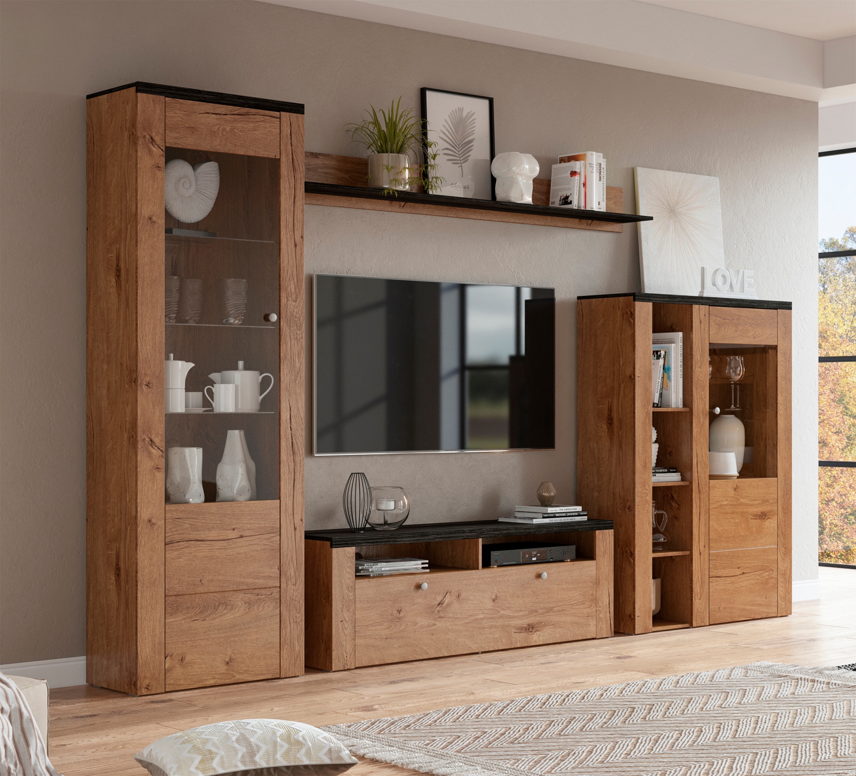 Home affaire Vitrine »Larona, zeitlose Glasvitirne, Hochschrank Höhe 145 cm« Stauraumvitrine mit dekorativer Rahmenoptik,