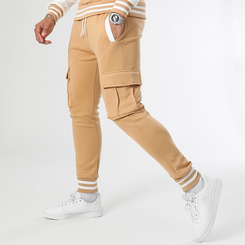 Ensemble Sweat Crewneck Et Pantalon Jogging 0141 Beige Blanc