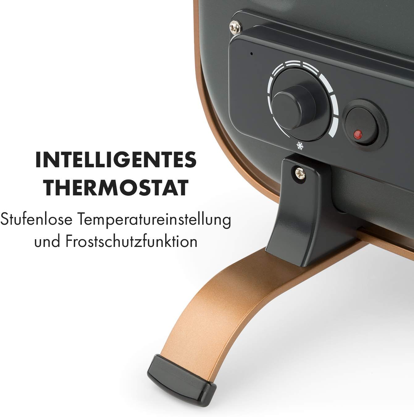 Klarstein HeatPal Marble Blackline Infrarot-Heizung mit Thermostat - mobiles Heizgerät, Standheizgerät, 1300 Watt, Räume bis 30 m², Wärmespeicherfunktion, Marmorplatte, kupferfarben
