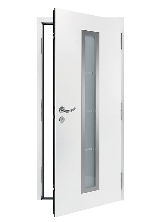 Porte d'entrée Hörmann acier galvanisé l.90 x h.215 cm poussant gauche THP700B blanc ral 9016