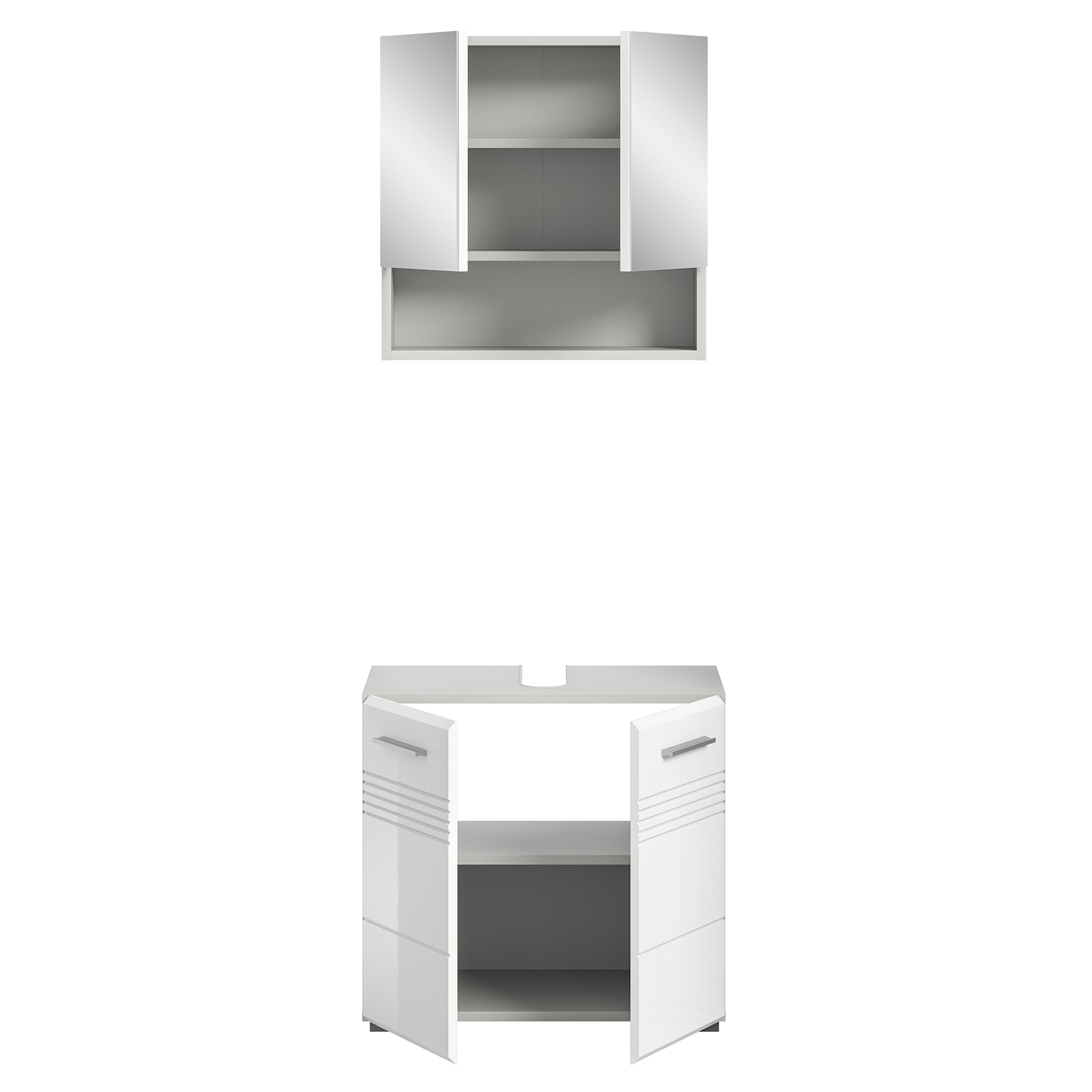 2-teiliges Badmöbel-Set COPA - weiß Hochglanz - hellgrau - 60 cm