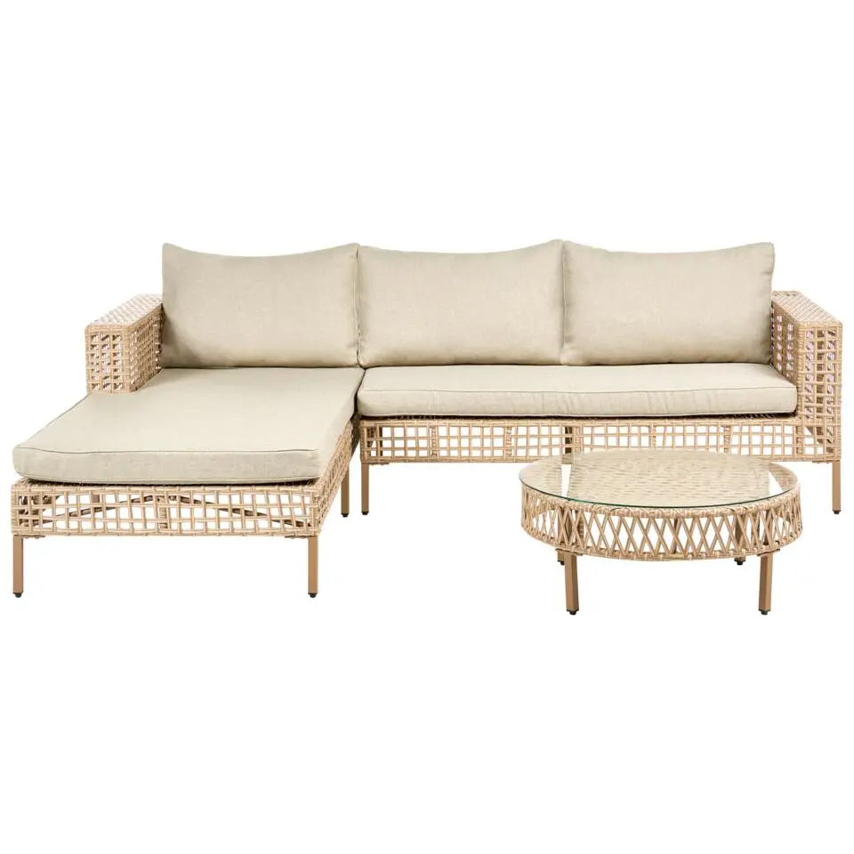 CALASETTA - Loungeset 4-zits - Beige - Rechtszijdig - PE rotan