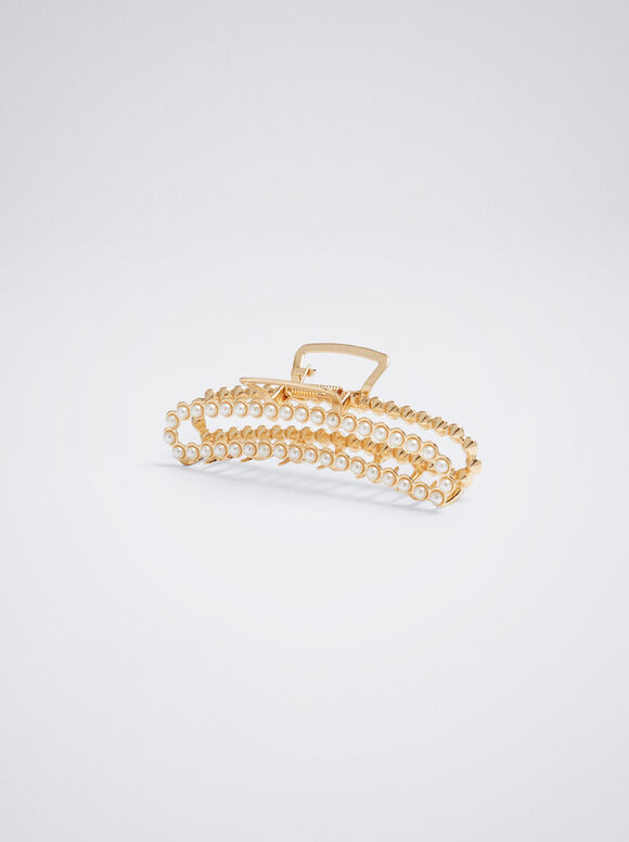 Presilha de cabelo com pérolas - Branca