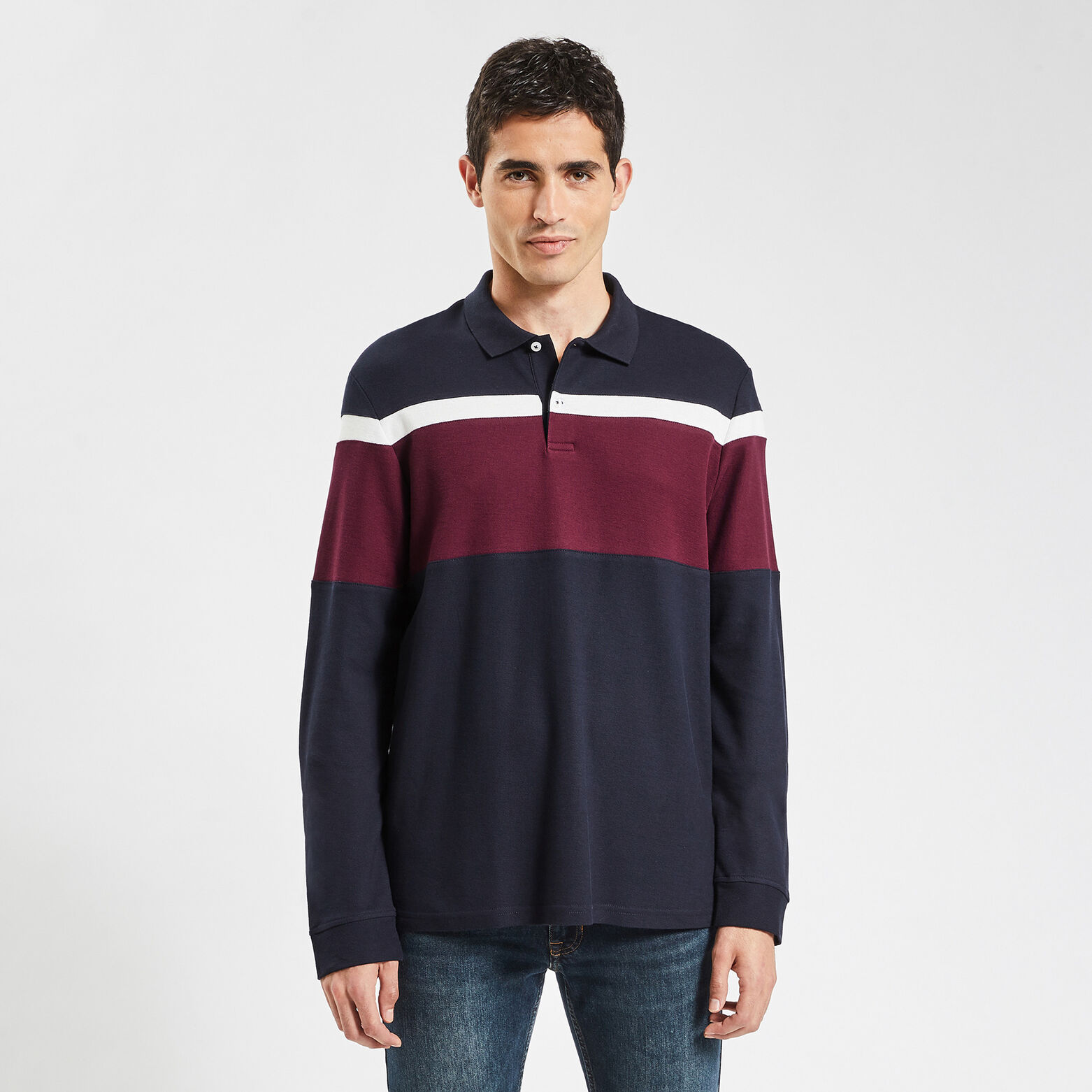 Polo à manches longues colorblock Bleu foncé