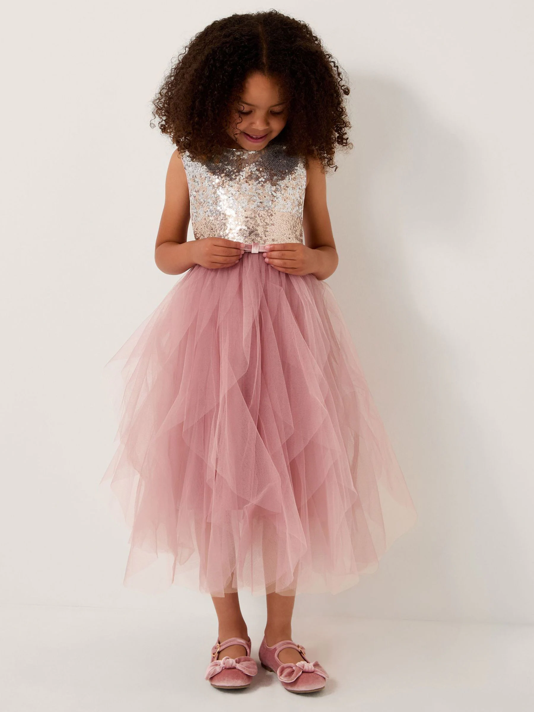 Monsoon Simone Sequin Tulle Ruffle Dress