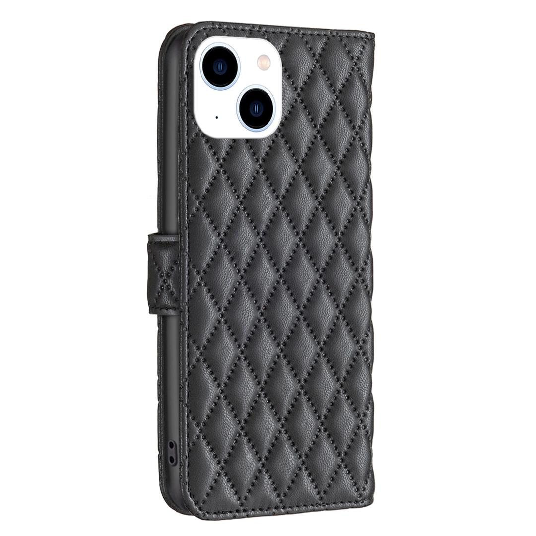 iPhone 14 / iPhone 13 Leder Tasche Flip Cover Steppmuster - Schwarz