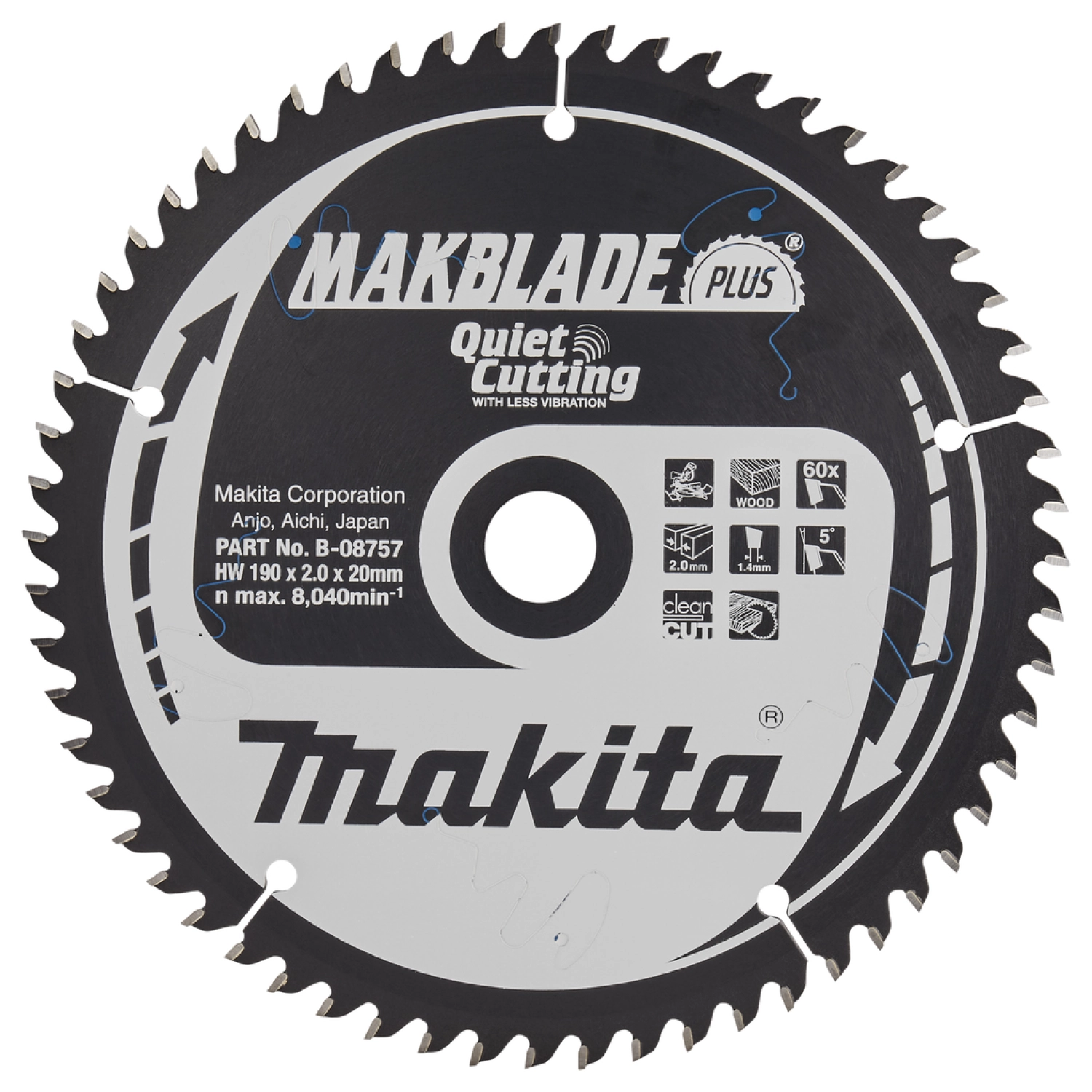 Makita B-08757 Cirkelzaagblad Hout - 190x20x2,0mm 60T