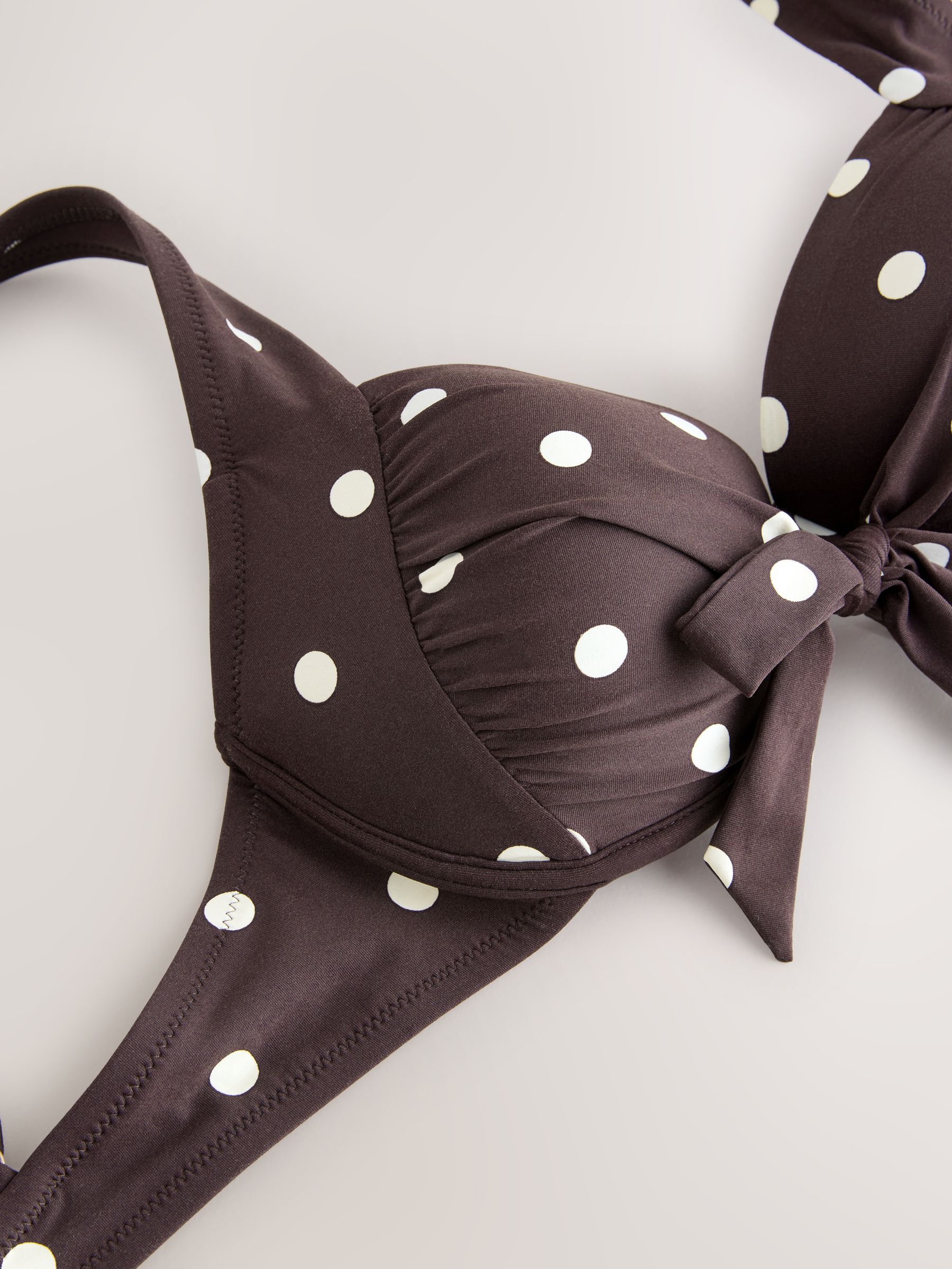 Chocolate Brown/Cream Spot - Bow Front Padded Wired Bikini Top