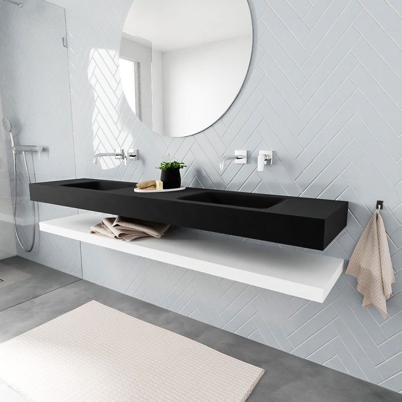 Zaro - ALAN - Vrijhangende Wastafel - Wit Mat - 200 cm - Dubbele Wasbak