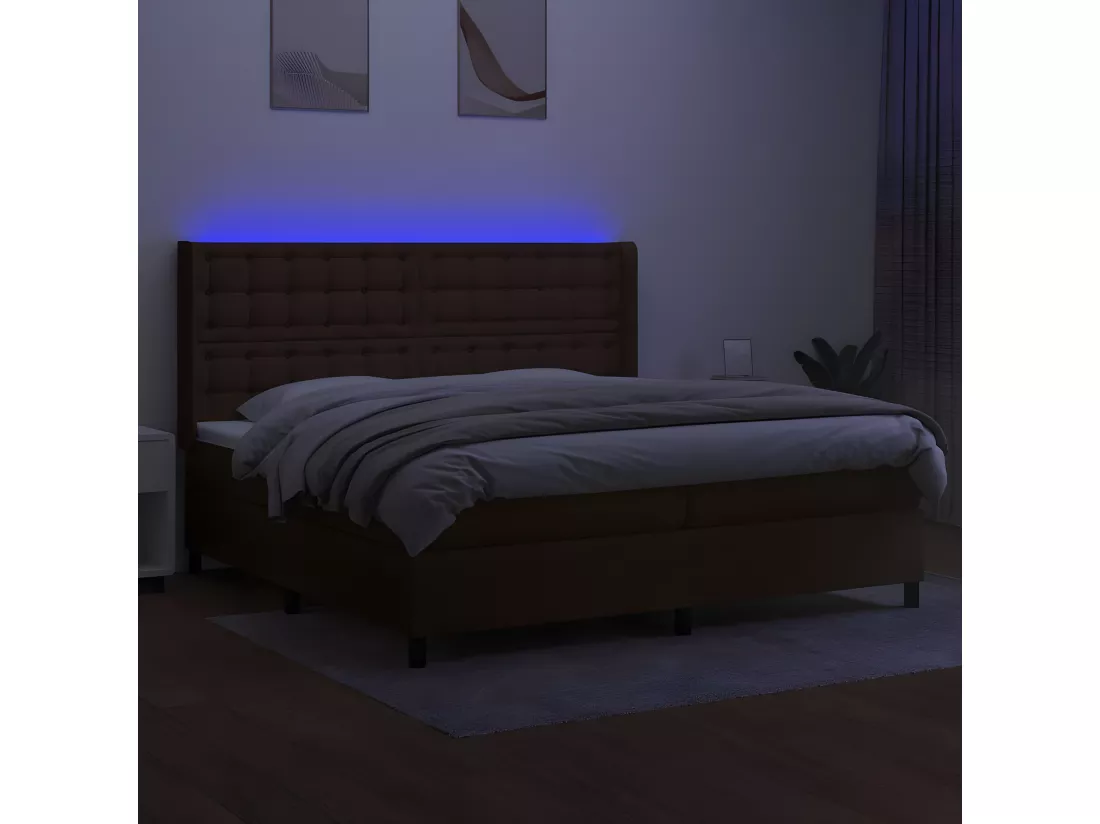 Sommier tapissier matelas et LED Marron foncé 200x200 cm Tissu