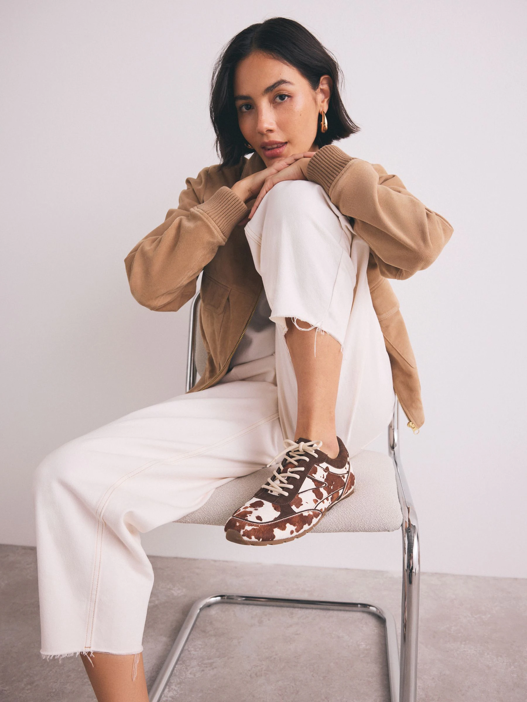 Koeienprint - Slim Premium Leren Trainers met Vetersluiting