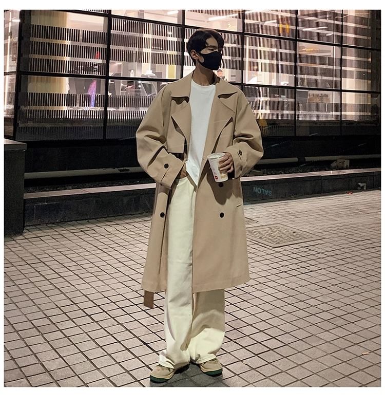 Diphon - Midi-trenchcoat met effen strikceintuur en dubbele rij knopen
