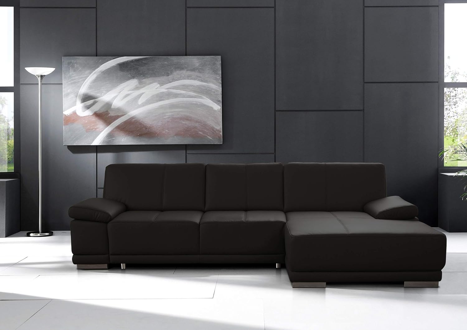 CAVADORE Ecksofa Corianne / Ledercouch inkl. Armteilverstellung und Longchair / 282 x 80 x 162 / Echtleder, braun