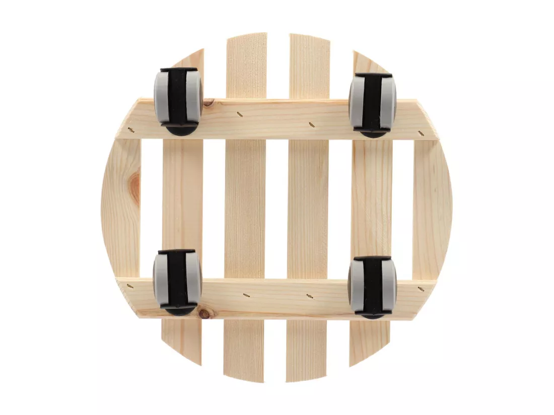 Support à roulettes en bois pour plantes d'intérieur Rond - Naturel