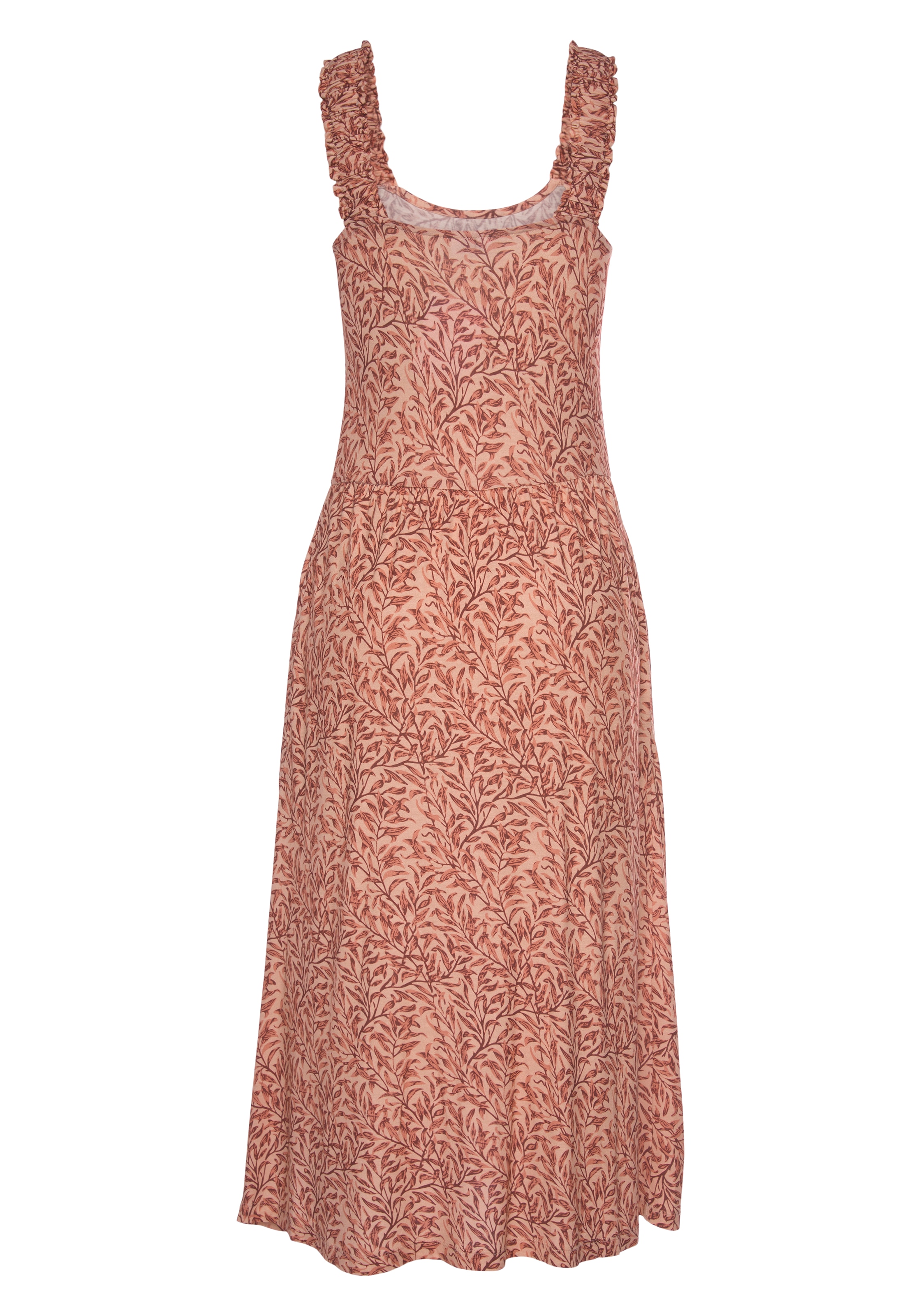 Beachtime Jerseykleid Seitennahttaschen mit Blätterdruck und Taschen, leichtes Strandkleid, Sommerkleid