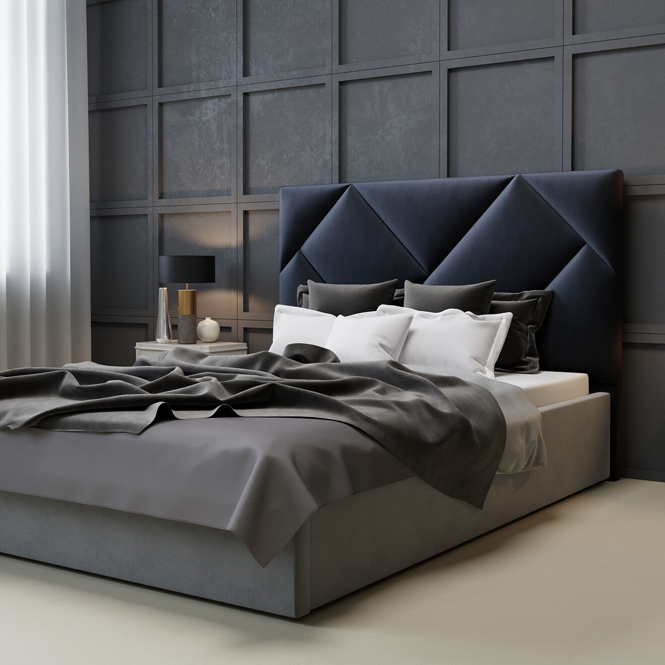 Intérieurs 86 Tête de Lit en Velours Haussmann bleu foncé - 180x120 cm
