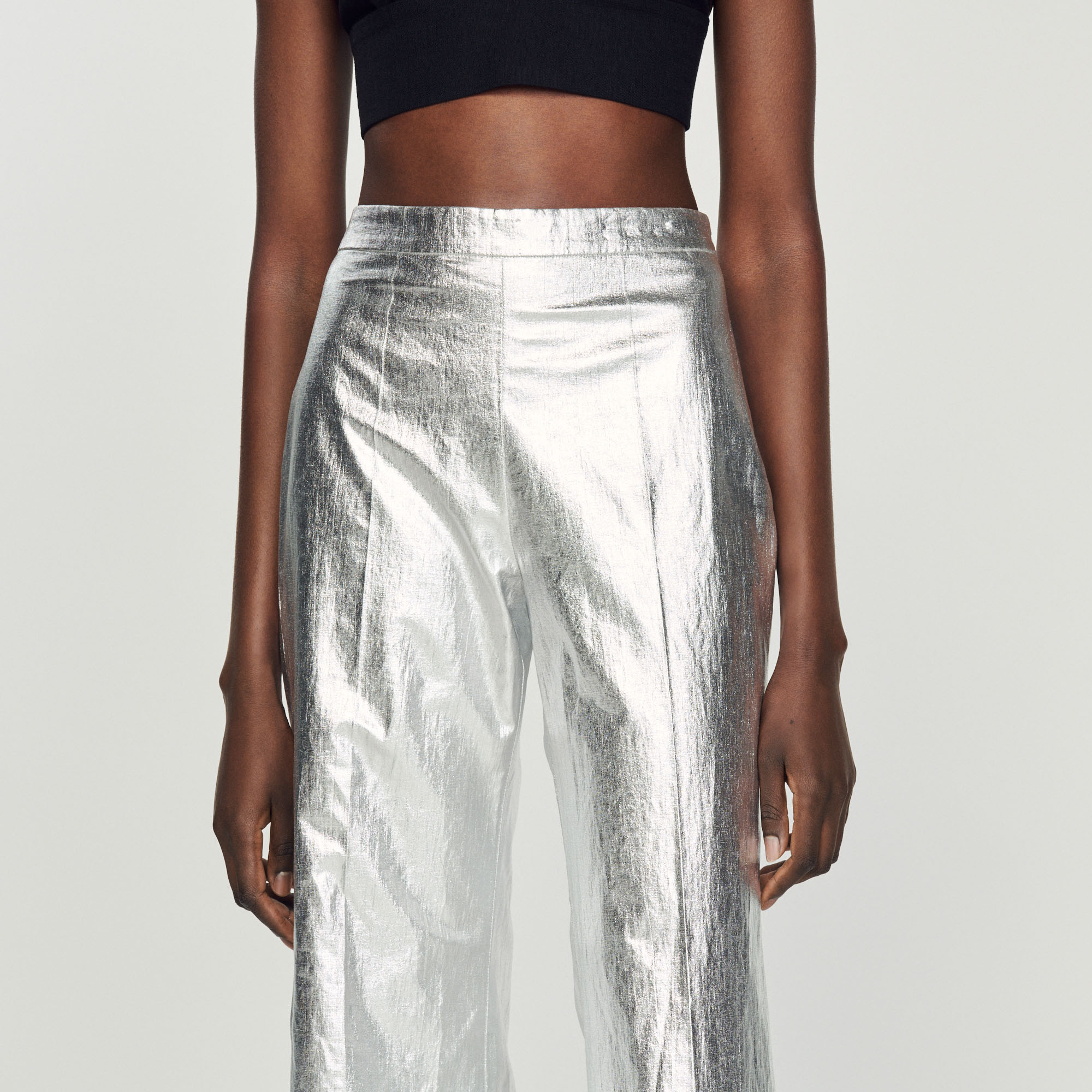 Pantalon enduit metallise