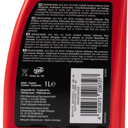 Huile moteur Racing Dynamic SYNTHOIL- 5W40 - 100% Synthétique 1 LITRE Universel