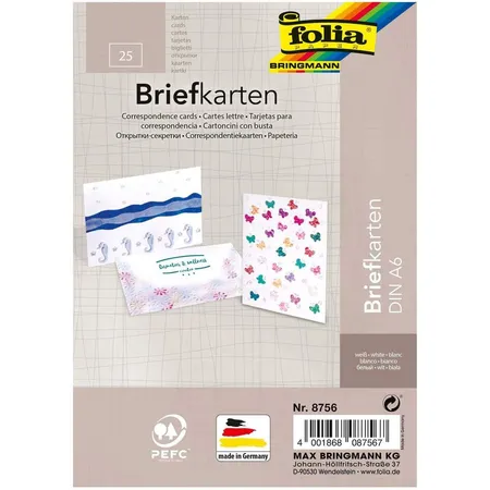 Folia Briefkarten weiß, DIN A6 einfach, 25 Stück