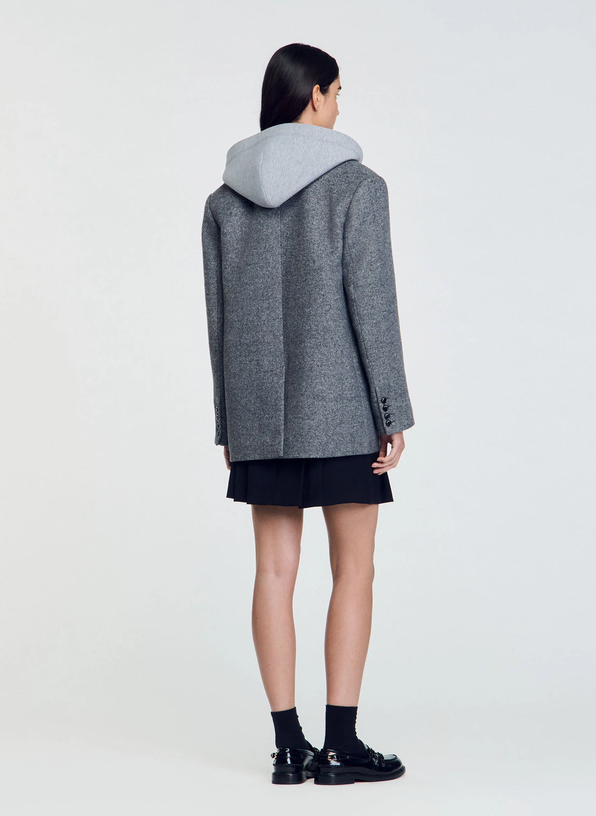 Manteau col tailleur en laine mélangée | Gris
