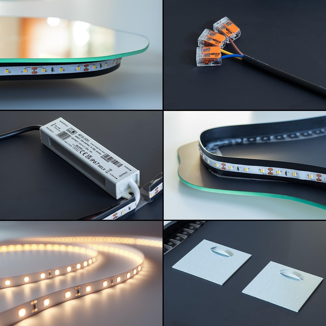 Großer Spiegel mit Beleuchtung LED 45x100 cm Organische Form für Badezimmer Wohnzimmer Vorzimmer Schminkspiegel Asymmetrischer Neutrale Farbe Rahmenlos Minimalistisch Wanddekoration Wellenförmig