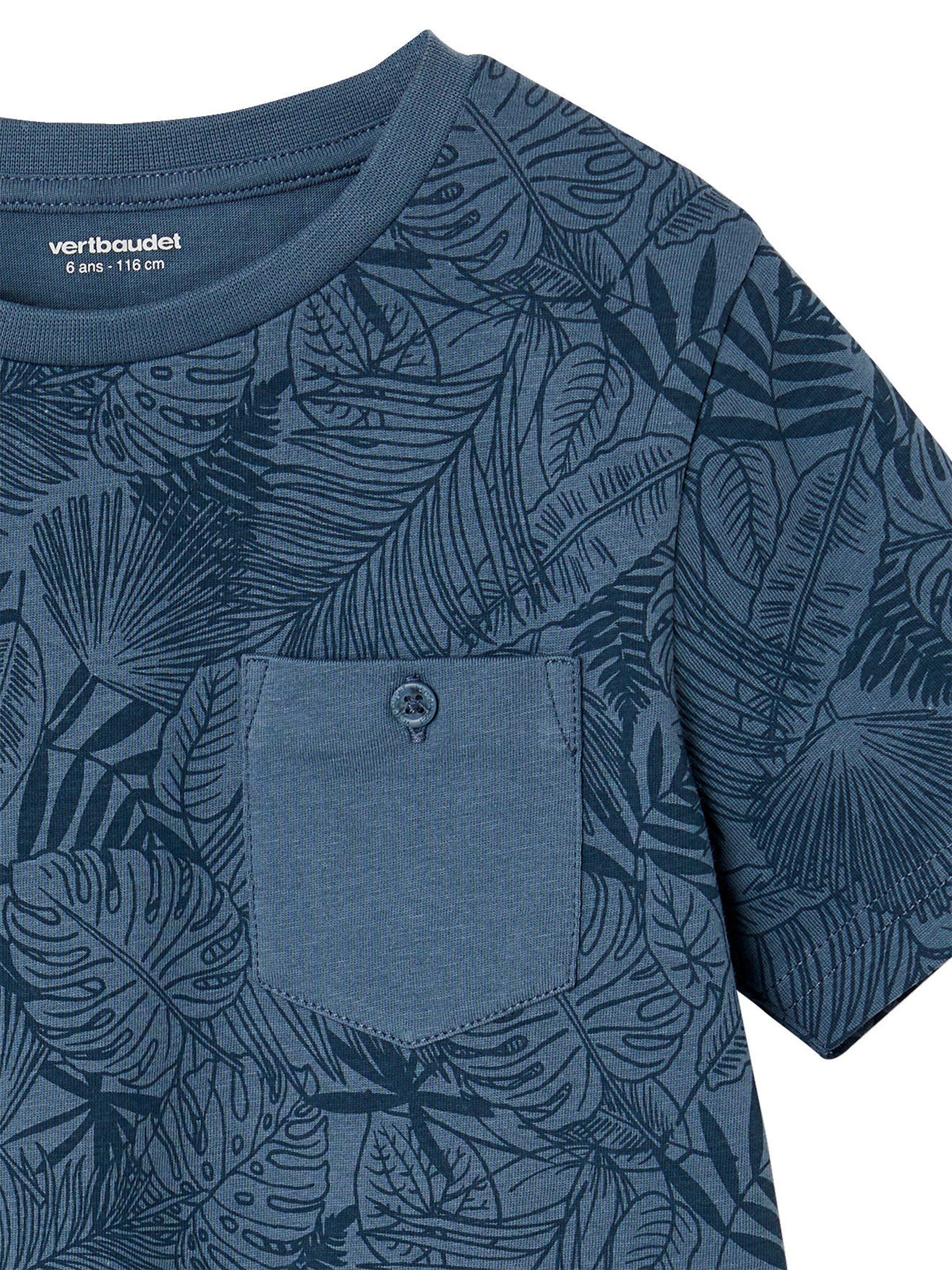 Vertbaudet Jungen T-Shirt, Print und Brusttasche jeansblau