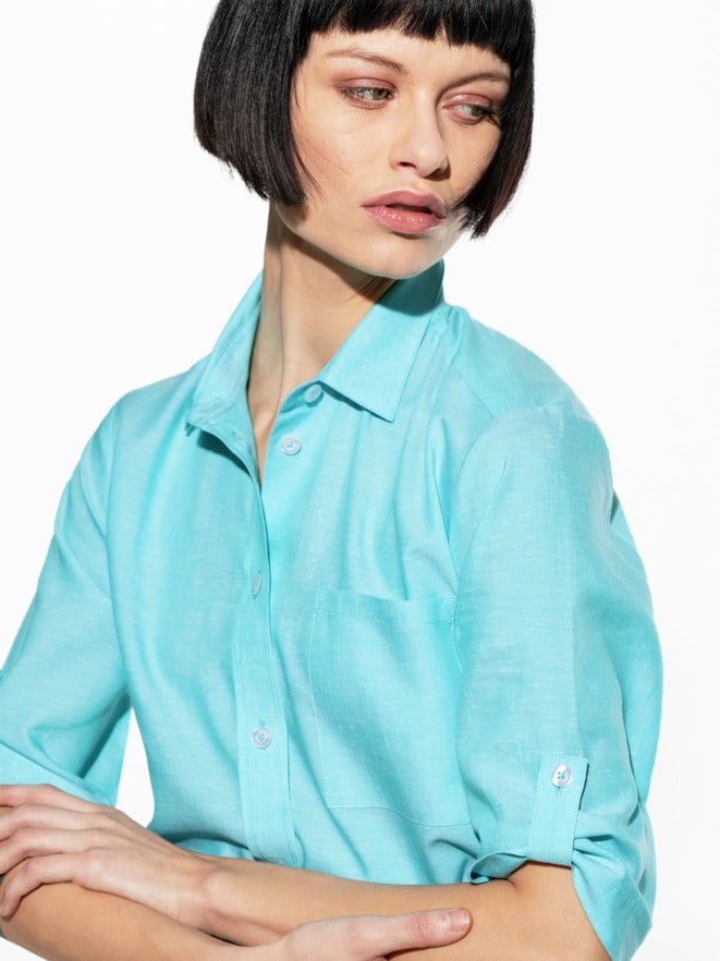 Lyocell-Leinen-Bluse Krempelarm