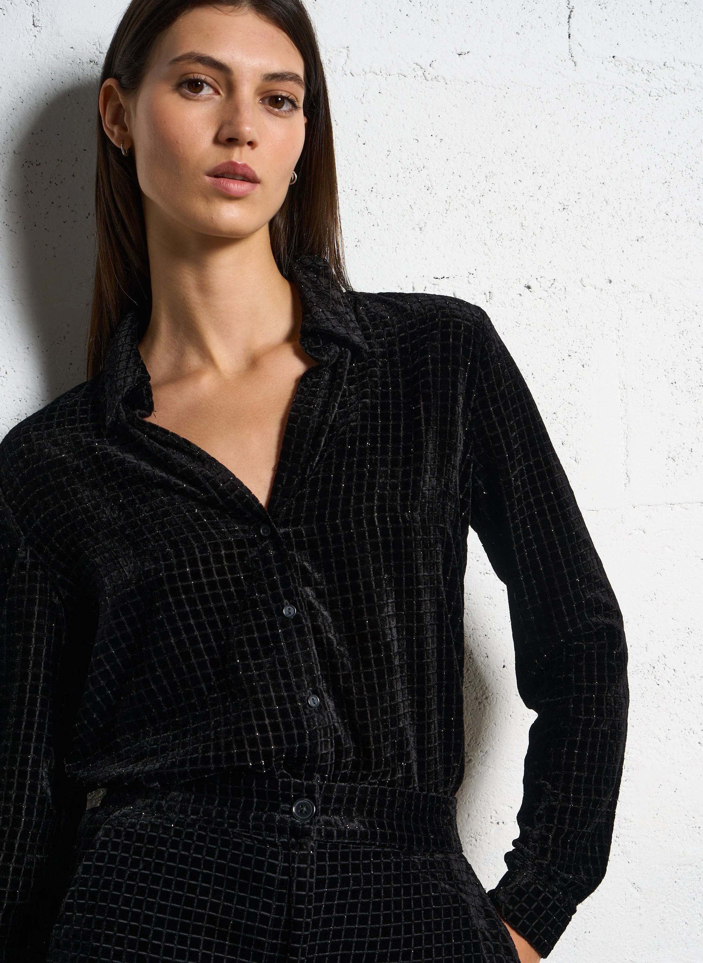 CAPRI - Chemise col classique en velorurs | Noir