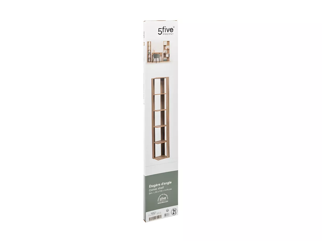 Étagère Colonne d'angle 5 niveaux Effet chêne naturel H 179 cm