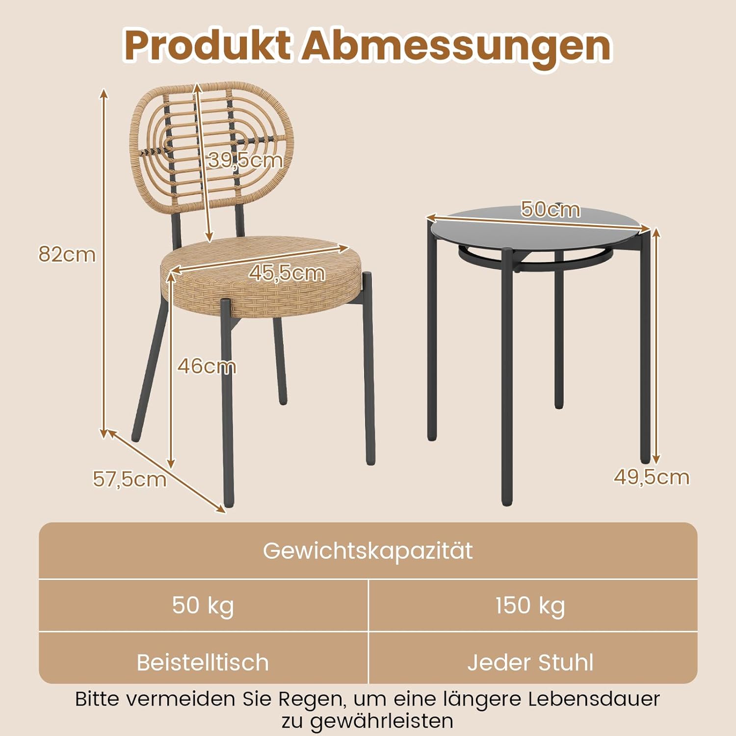 COSTWAY Rattan Gartenmöbel Set, Balkonmöbel Kleiner Balkon, 3-TLG. Balkonset mit 2 Stühle und 1 Tisch, Terrassenmöbel, Gartengarnitur für 2 Personen, Sitzgruppe für Garten, Terrasse