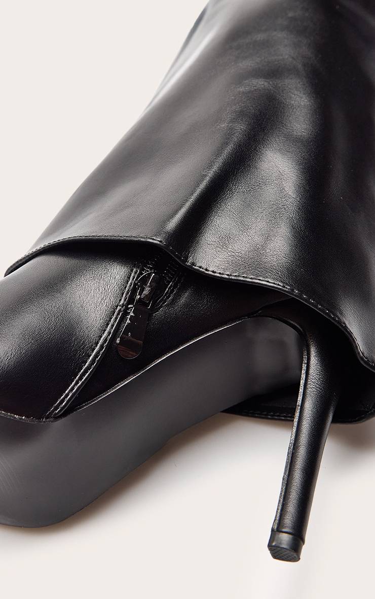 Noir Botte Haute À Talon En Synthétiquecuir Avec Revers